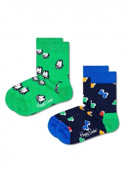 Happy Socks - 2-pack Kids Dog & Dog Bone maat 12-24 maanden (KDDB02-7300)